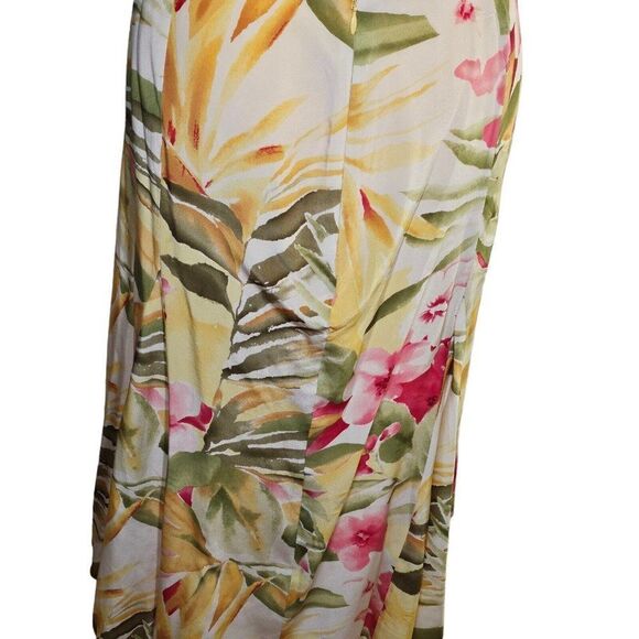 Peter Nygard Silk Pleated Skirt Womens 12 Yellow Lined Zip Knee Length Floral - Picture 11 of 11